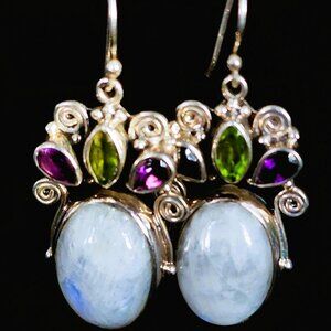 Sterling Silver Moonstone, Peridot & Amethyst Dangle Drop Earrings by Shandar